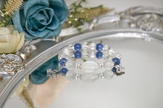 C011-Moonstone. White Ghost. Blue Crystal. Freshwater Pearl