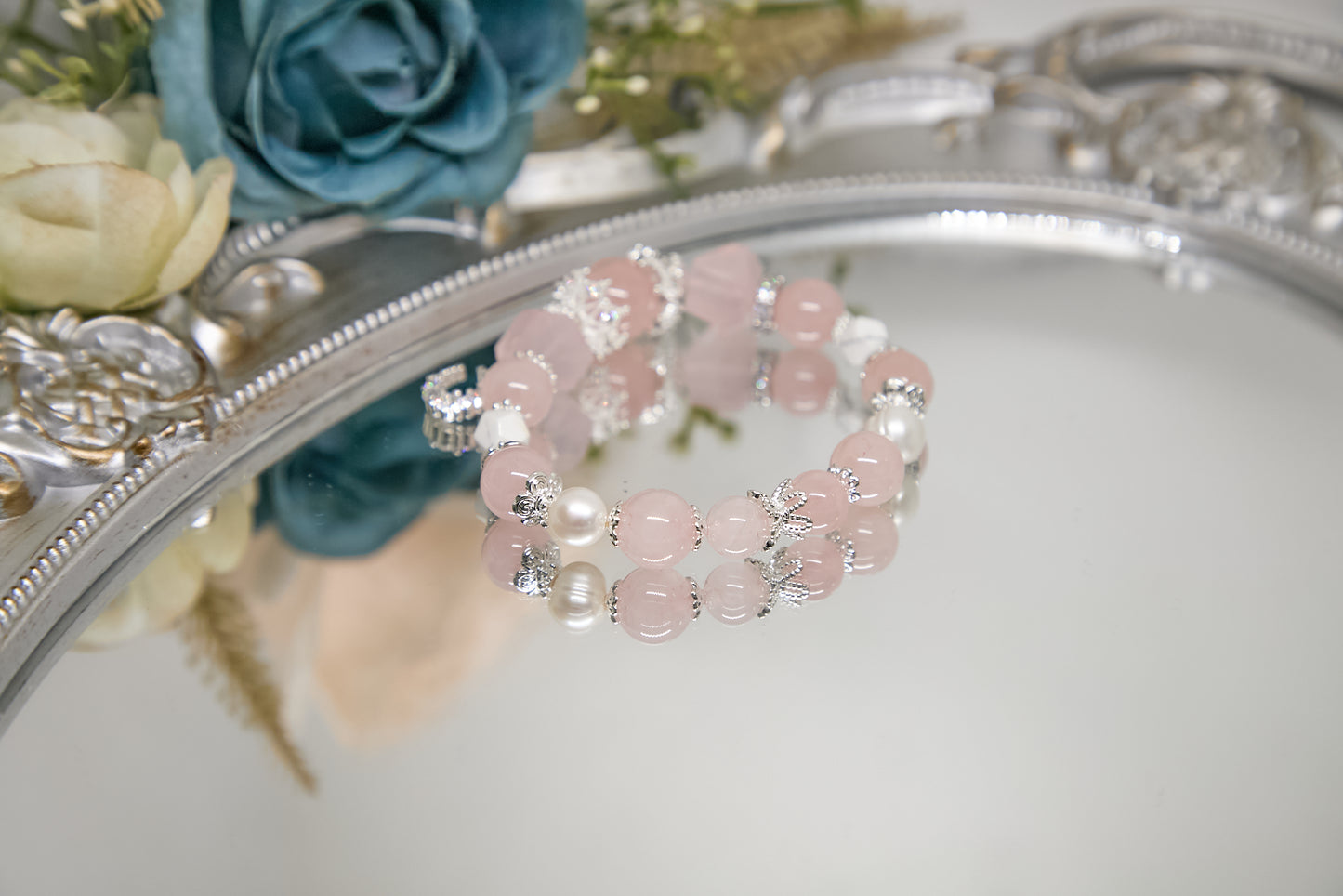 C012-Pink quartz・Freshwater pearl・White turquoise