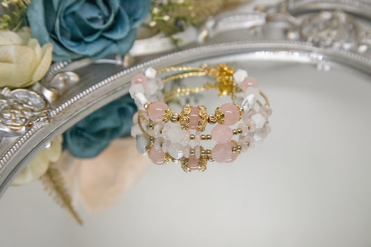 C015-Double Circle-Pink Quartz・White Turquoise