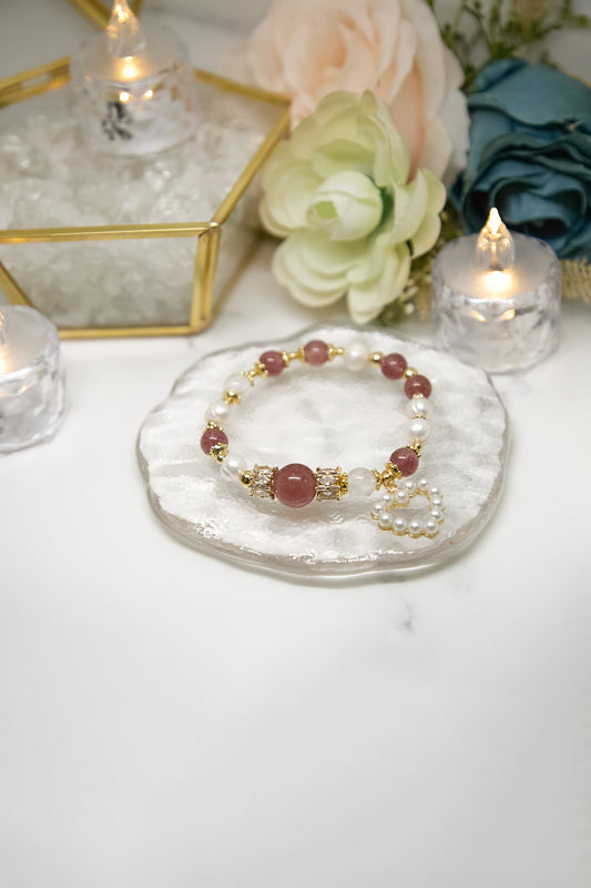 C019-Reddish Ice Strawberry・Freshwater Pearl・White Asai